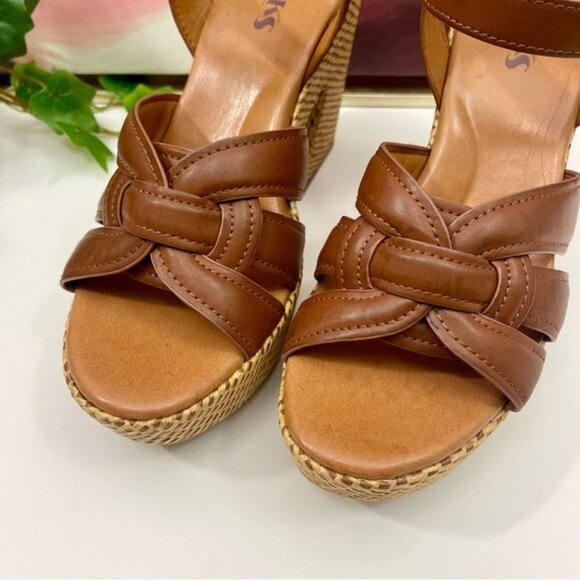 Korks by Kork-Ease Dee Sandals Strappy Wedge Heel Platforms Cognac Brown Size 10 - Picture 6 of 11